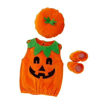 

Pudcoco Toddler Baby Girl Boy Halloween Pumpkin Costume Sleeveless Tee Top with Hat Outfits