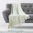 thumbnail image 5 of Americanflat 50x60 Throw Blanket, 100% Cotton with Fringe, Light Green and White Herringbone, all seasons blanket, 5 of 6