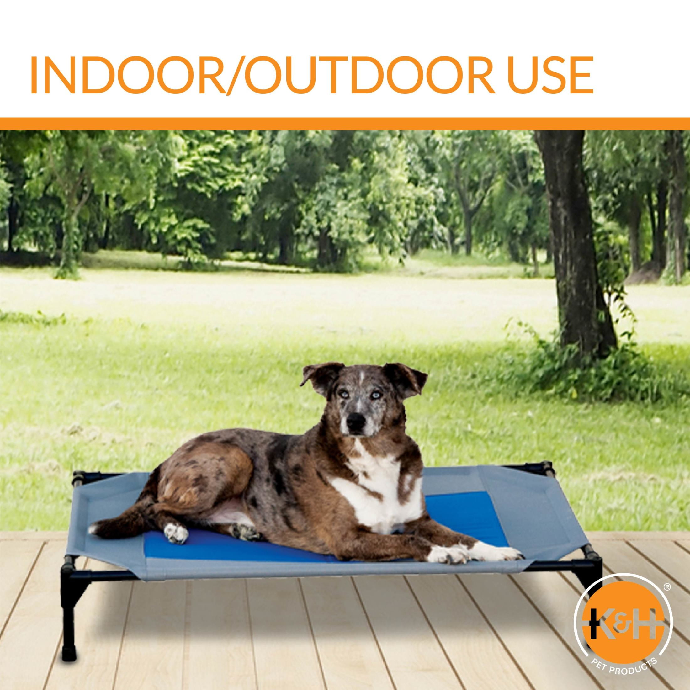 K&H Pet Products Coolin' Pet Cot Elevated Pet Bed Gray/Blue Large 42 X 30 X 7 Inches