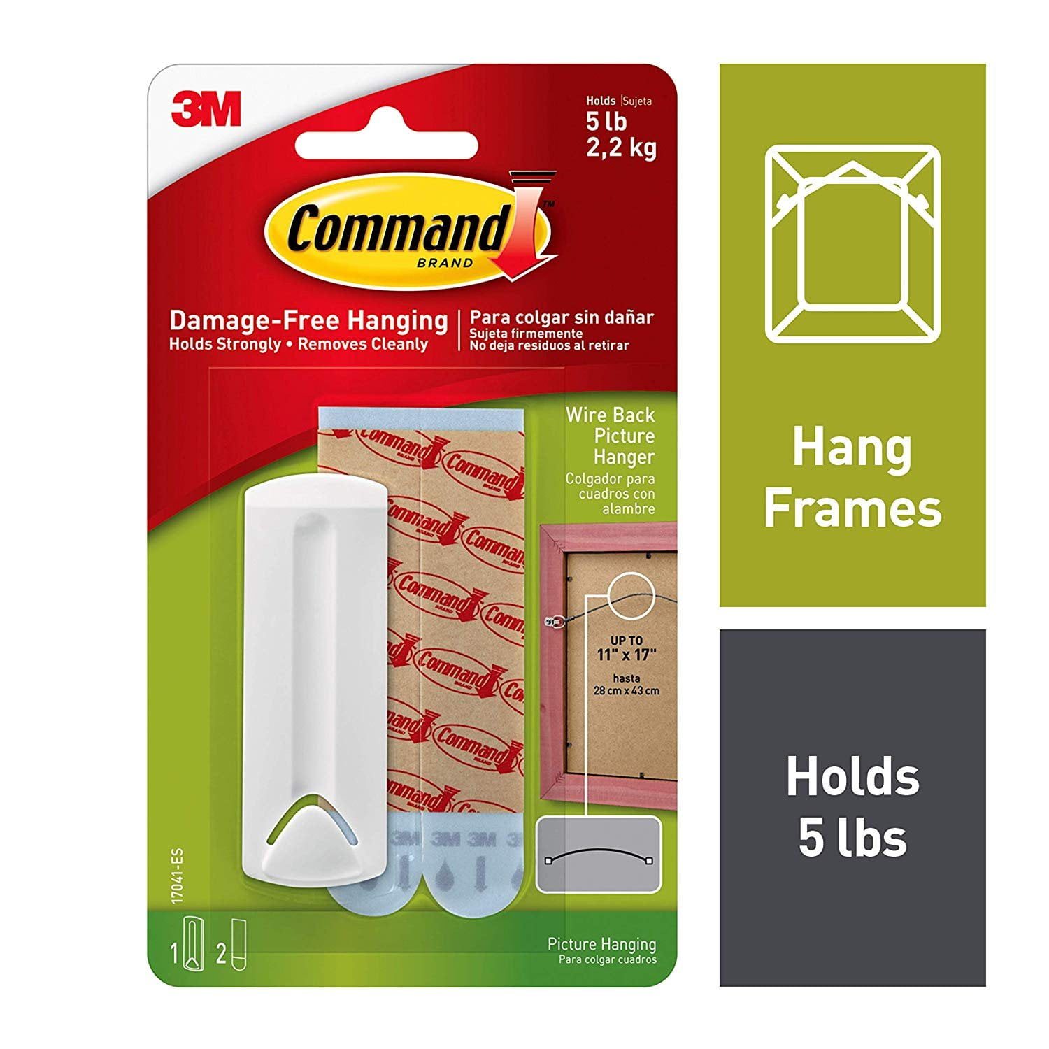 Command Sticky Nail Wire Back Hanger - Large, Holds Frames Up To 18x24", 8 Lbs, Damage-Free Hanging Strips Included