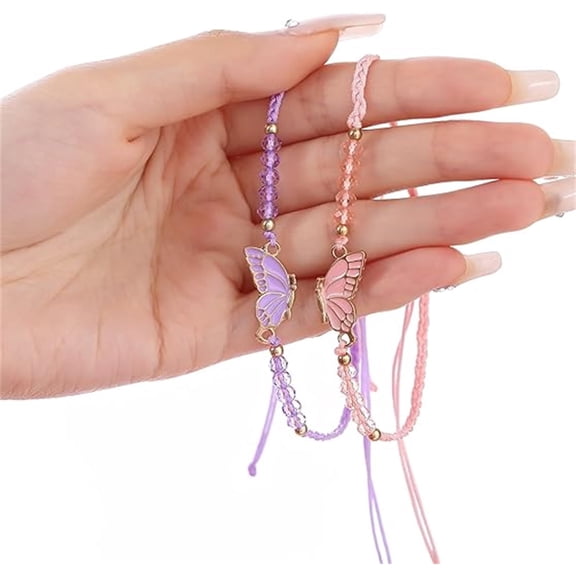 Matching Friendship Bracelets,pack of 2 Matching Butterfly Bracelets,Pink Purple Adjustable Braided Jewelry Gifts for Couples,Friends