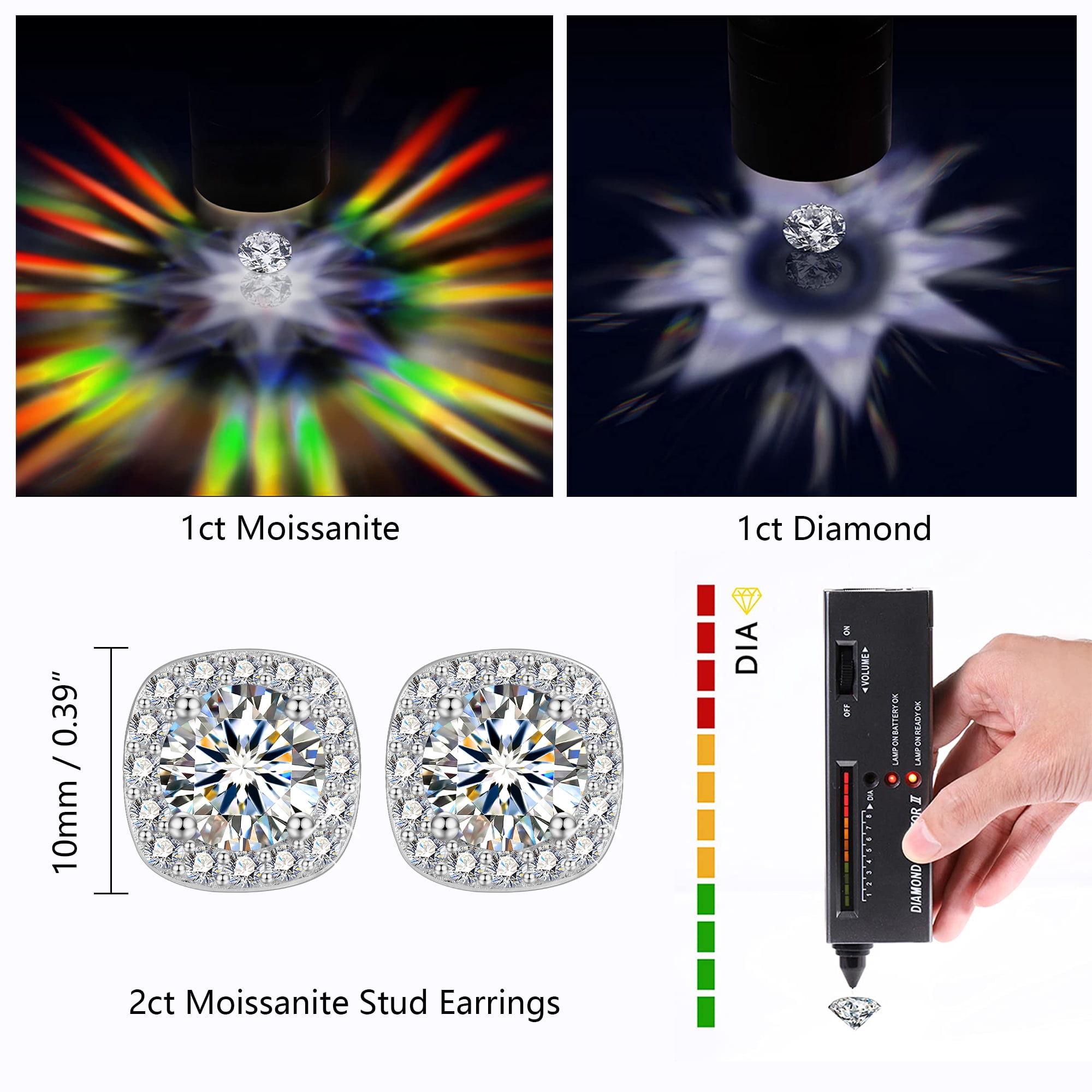 LANCHARMED Moissanite Earrings Stud for Women, 925 Sterling Silver White Gold Plated 1-2 Carat Lab Created Diamond Earring Jewelry Gifts for Women