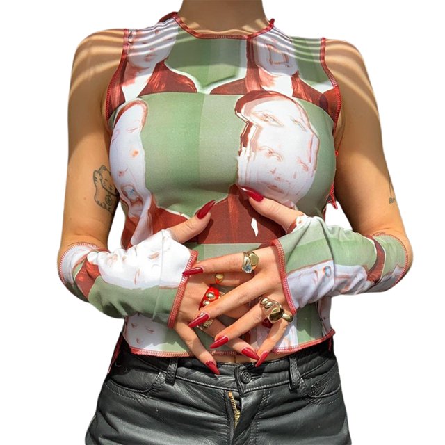 xiaxaixu Female Floral Print Round Neck Sleeveless Crop Tops Short Vest