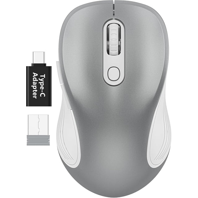 WisFox 2.4G Wireless for Laptop, Ergonomic Computer with USB Receiver and 3 Adjustable Levels, 6 Button Wireless Mice for Windows PC Notebook (Grey)