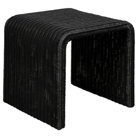 Gigi 22 Inch Side End Table- Black Woven Rattan- Square Waterfall Edges