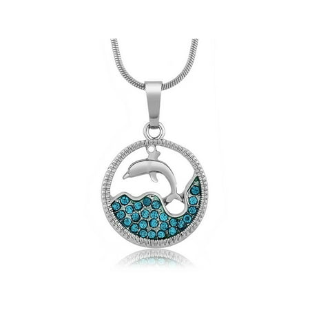 Stunning Dolphin and Sea in a Circle with Blue Crystals Pendant 18 ...