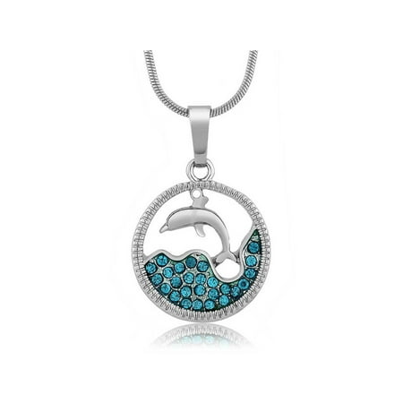 Jade Dolphin Pendant - Stunning Dolphin and Sea in a Circle with Blue Crystals Pendant 18