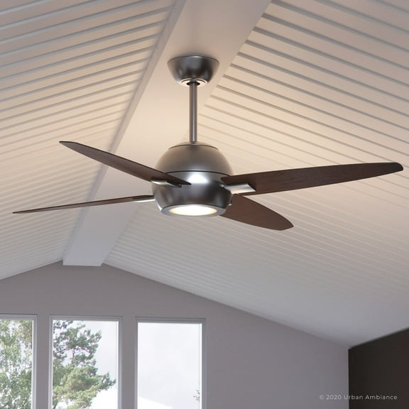 Luxury Modern Indoor Ceiling Fan, 14.5''H x 54''W, with Transitional Style Elements, Urban Loft Design, Brushed Nickel Finish and White Opal Glass, UHP9191