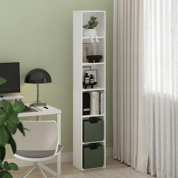 6-Tier Tall Modern Bookshelf, Bookcase with Open Shelves, 9.3" x 12" x 71", for Living Room, Bedroom, Home Office, White