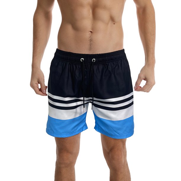 pstuiky Pantalones cortos para hombre, Pantalones cortos de playa con estampado de rayas elásticas y cordón ajustable para hombre Pantalones cortos cargo
