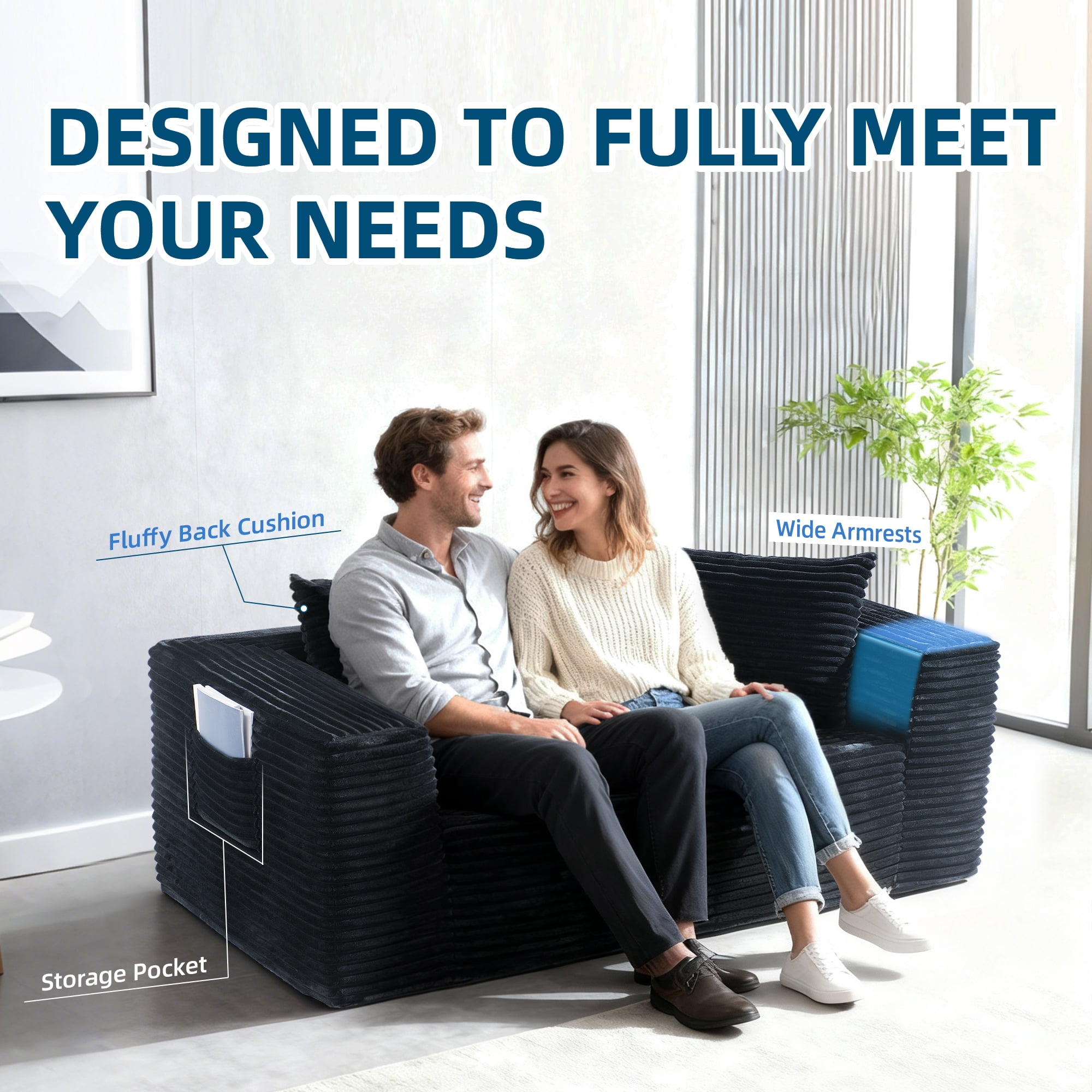 Elevon 71" Loveseat Sofa, Plush Corduroy 2-Seater Couch, Delivered in One Box, Deep Seat, No Assembly, Comfortable Sofa for Living Room, Bedroom, or Office