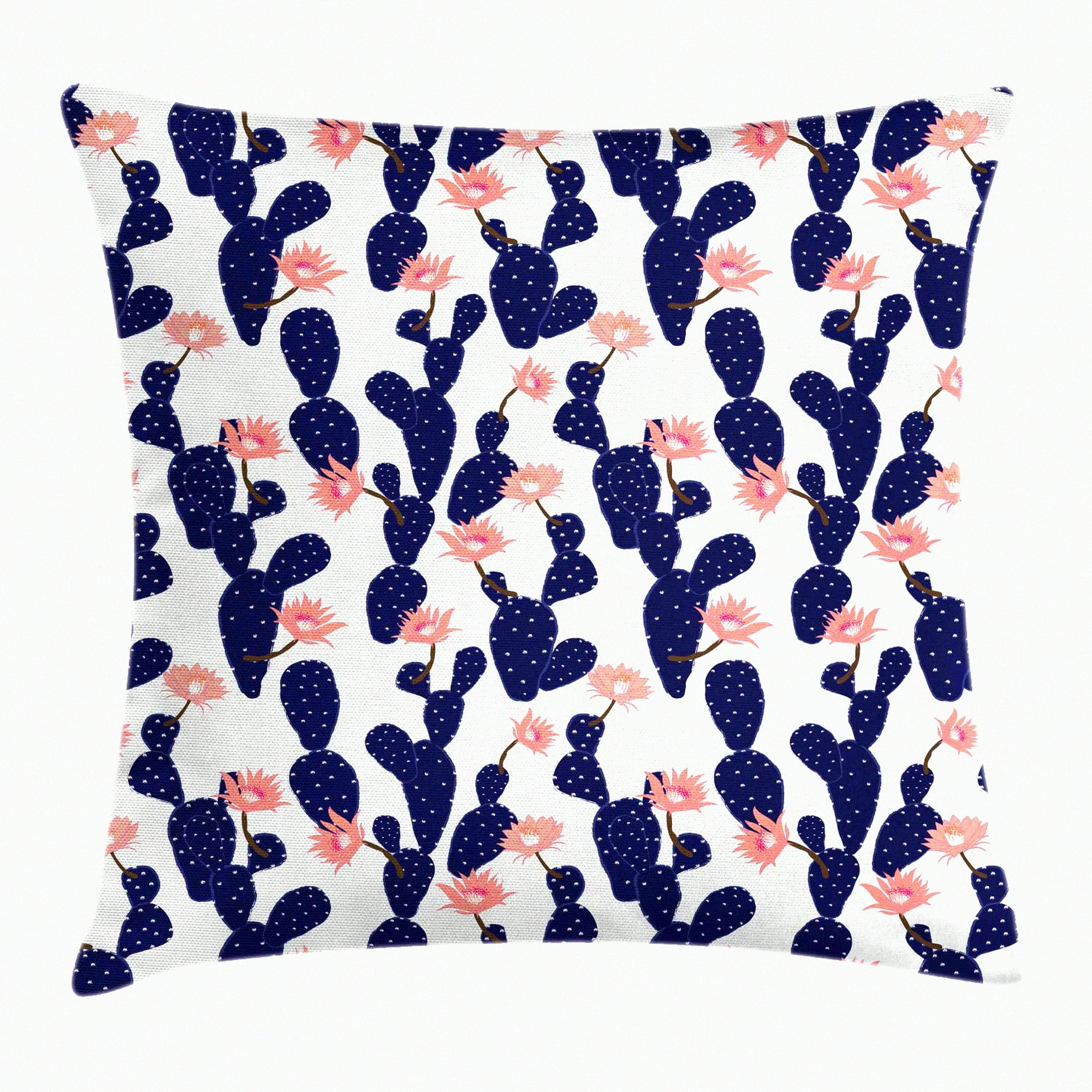 Tropical Succulent Garden Decorative Pillow Cover Navy Blush Cactus Theme Square Cushion Case Exotic Botanical Accent 16 X 16