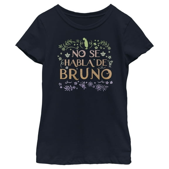 Girl's Encanto No Se Habla De Bruno Tropical Floral Leaves Graphic Tee Navy Blue X Small