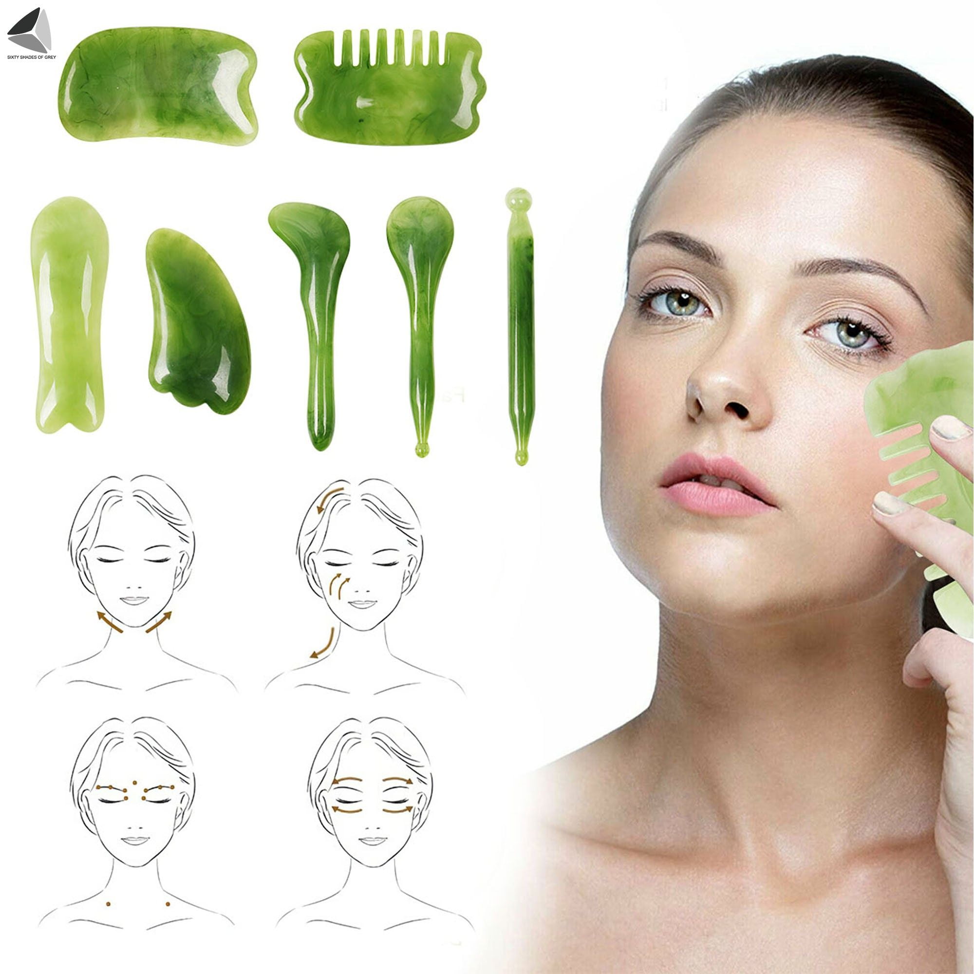 Sixtyshades 7 Pcs Gua Sha Natural Resin Quartz Shape Facial Full Body Massage Board Tools Set for Face Lifting Beauty Body SPA