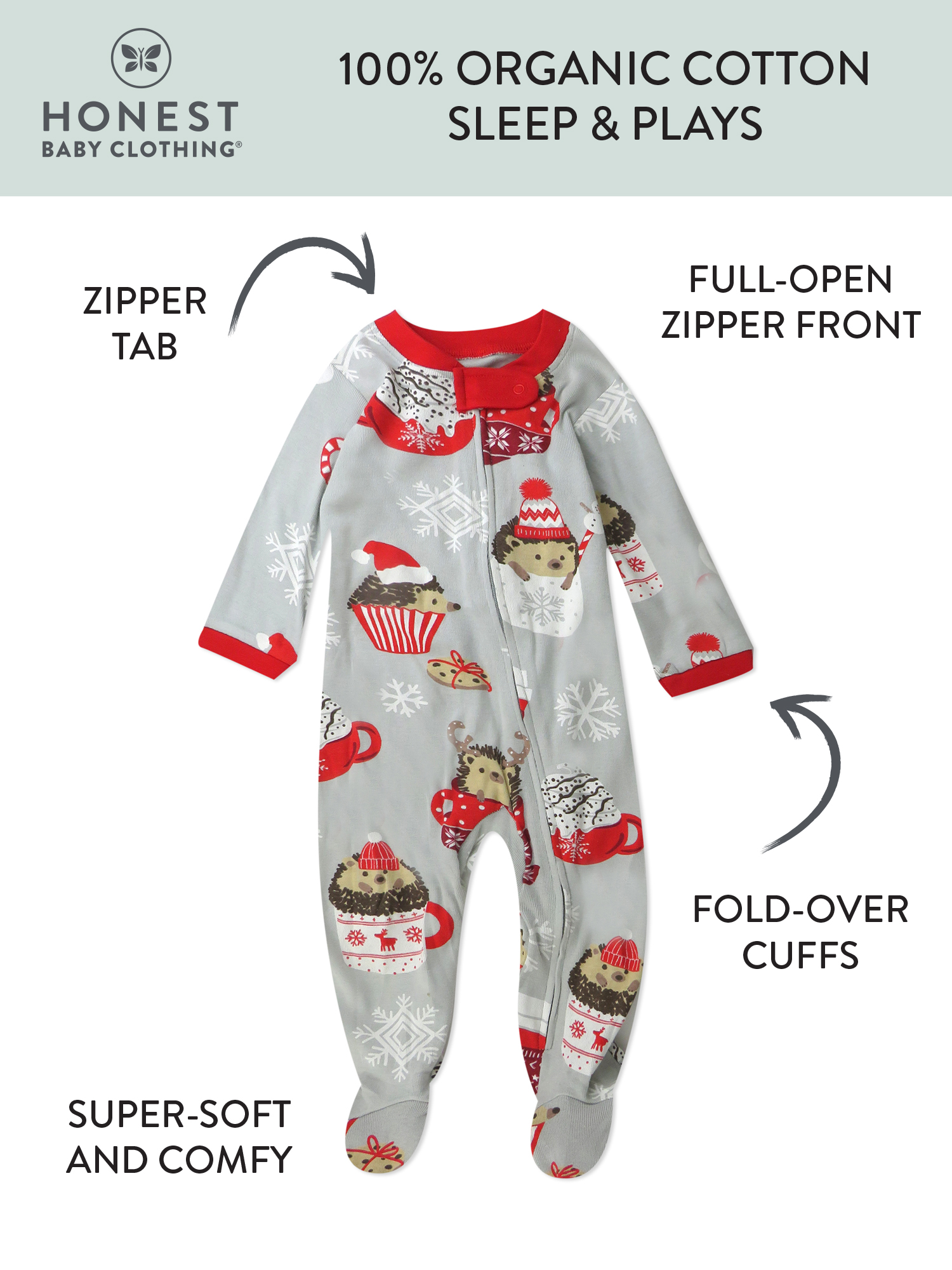 Honest Baby Organic Cotton Baby Boy/Girl Holiday Sleep N Play, Sizes Newborn - 6/9 Months