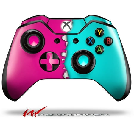 Xbox Controller Pink Decal Style Skin for Microsoft XBOX One Wireless Controller Ripped Colors Hot Pink Neon Teal - (CONTROLLER NOT INCLUDED) ()