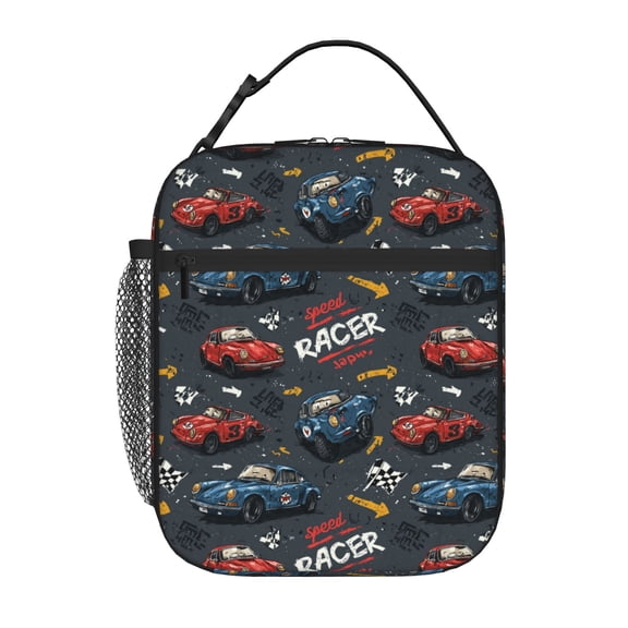 Racing cars illustration Lunch Bag,Insulated Lunch Bag, Portable Lunch Box Thermal Tote Bag with Zipper, Reusable Cooler Bag with Carry Handle for Daily Use Travel Picnic Commuting