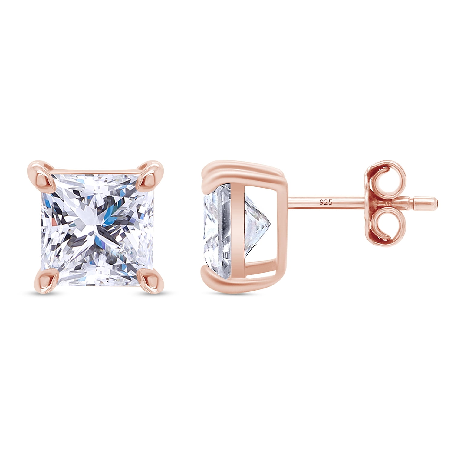 AFFY 2CT Moissanite Diamond Stud Earrings for Women in 18K Rose Gold over Sterling Silver