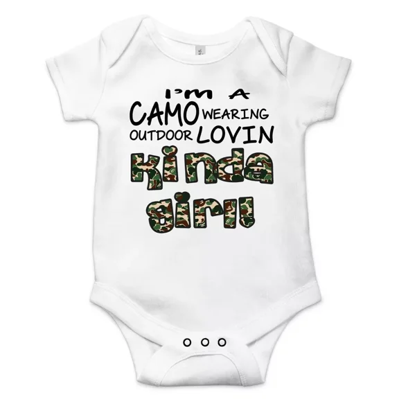 Camo Kinda Girl Best Shower Gift Cute Message Baby One Piece Infant Bodysuit Cute Baby Onesie, BABY BODYSUIT LAT 4424