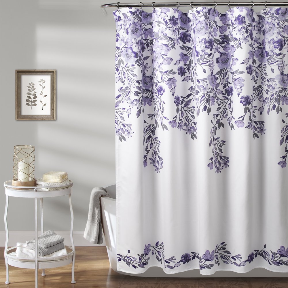 Lush Decor Tanisha Floral Polyester Shower Curtain, 72x72, Purple/Gray