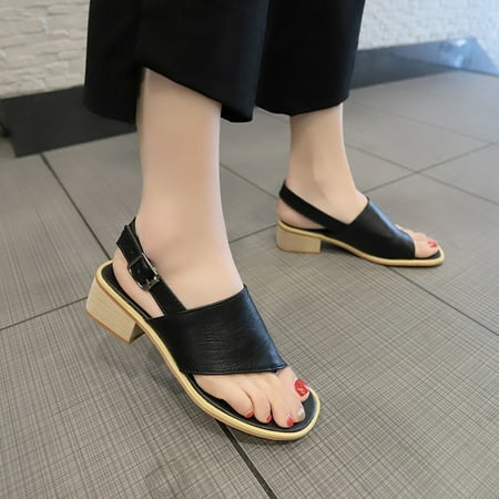 

HIBRO Fashion Large Size Belt Buckle Solid Color Flip Flops Thick Heel Sandals