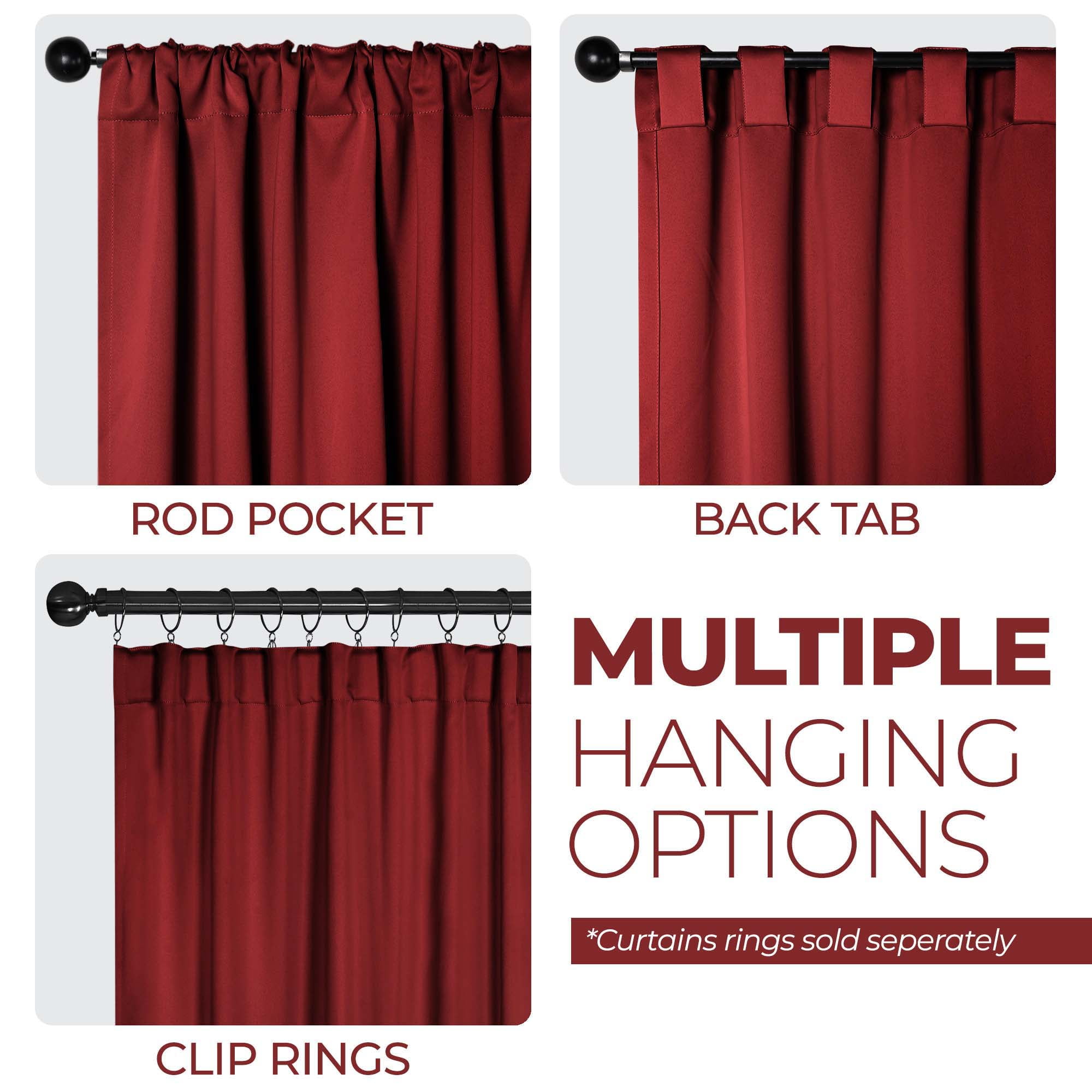Superior Blackout Solid Light Filtering Back Tab Curtain Panel Set, 52" x 96", Sangria