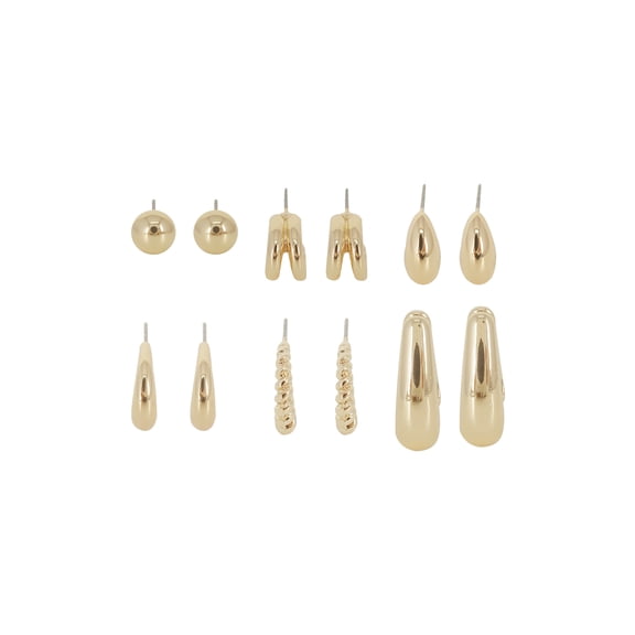 Time and Tru Women's Metal 6 Pair Stud and Hoop Earring in Gold Plated