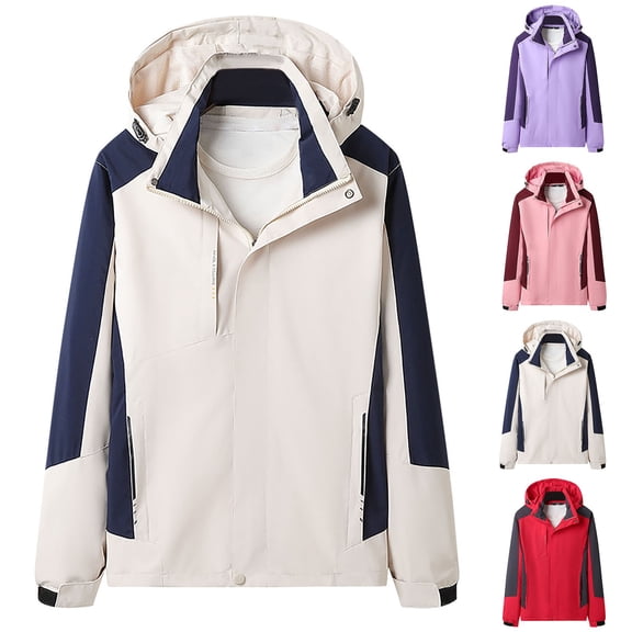 Swuxness Women Hooded Casual Jacket, Women Long Sleeve Coat, Women's Solid Color Windproof for Outdoor Activities Detachable Hood and Front Pockets Jacket Pink, XXL