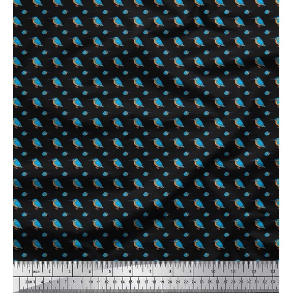 Soimoi Black Cotton Duck Fabric Bird Shirting Print Fabric by The Yard 42 Inch Wide