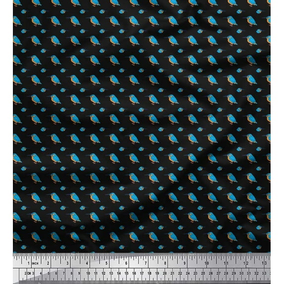 Soimoi Black Cotton Cambric Fabric Bird Shirting Fabric Prints by Yard 42 Inch Wide