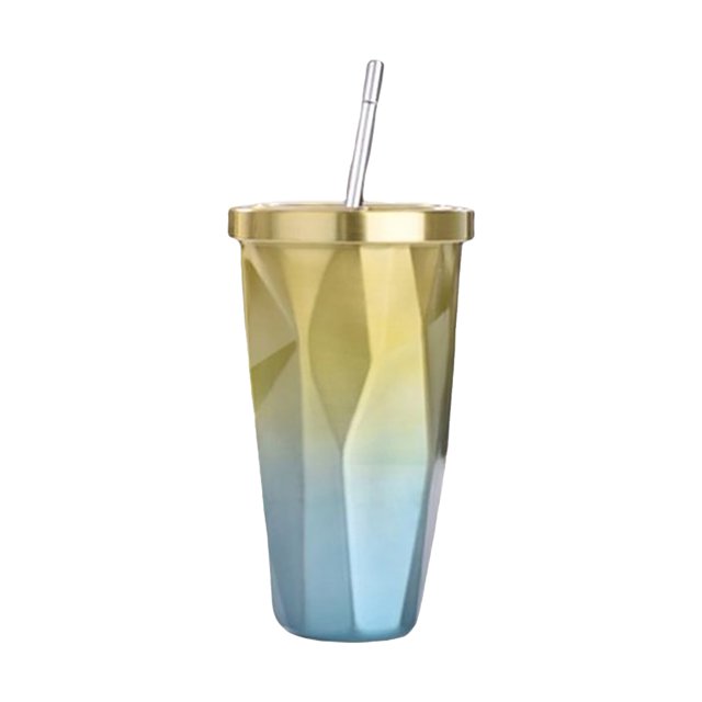 Yuarrent Taza de agua con botellas de paja para niños y adultos, tetera de viaje para senderismo, taza de café y bebida de acero inoxidable, vajilla Utensilios de cocina Amarillo azul Yuarrent HA066249-04