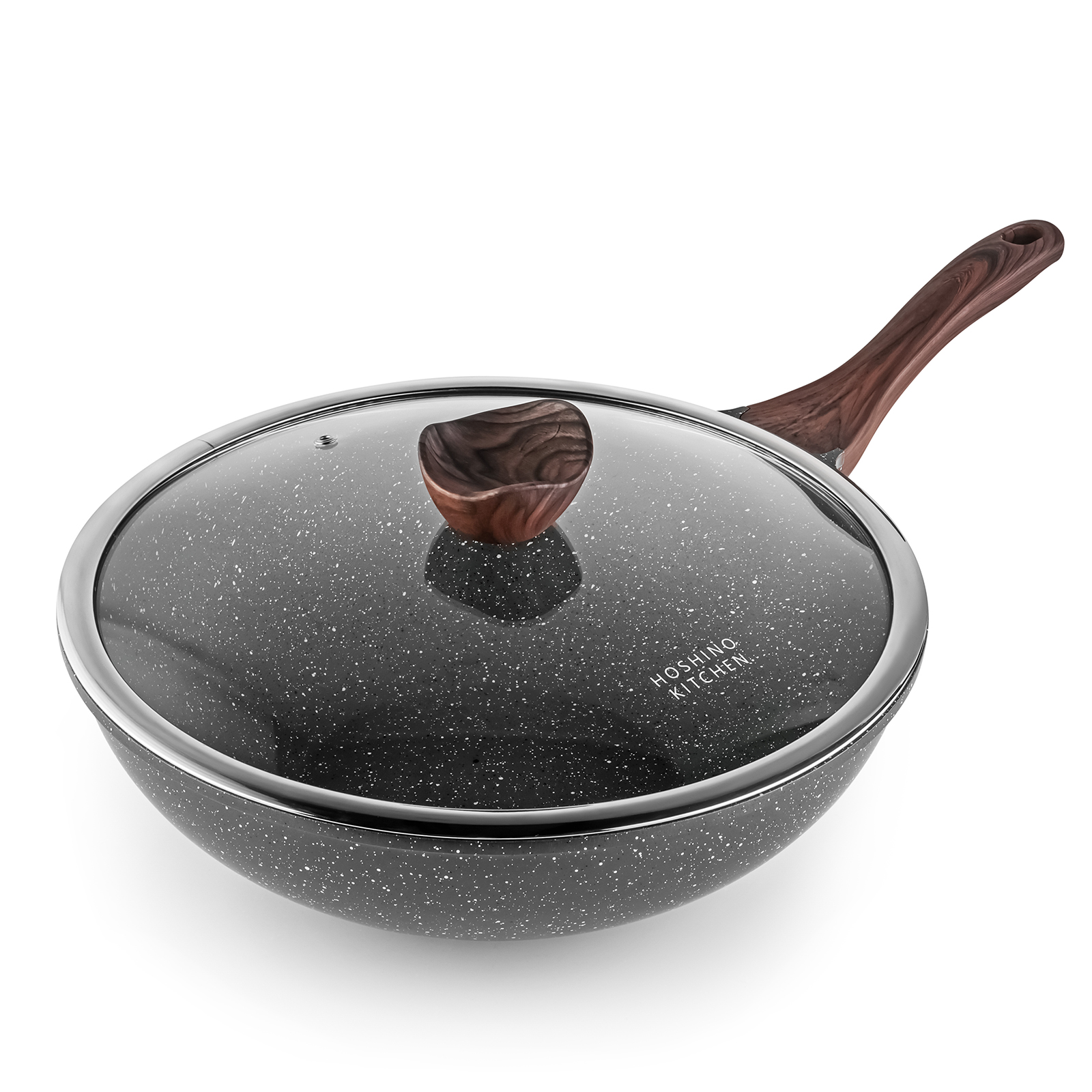Nonstick Wok with Lid, Swiss granite 100 PFOAFree Coating, Woks