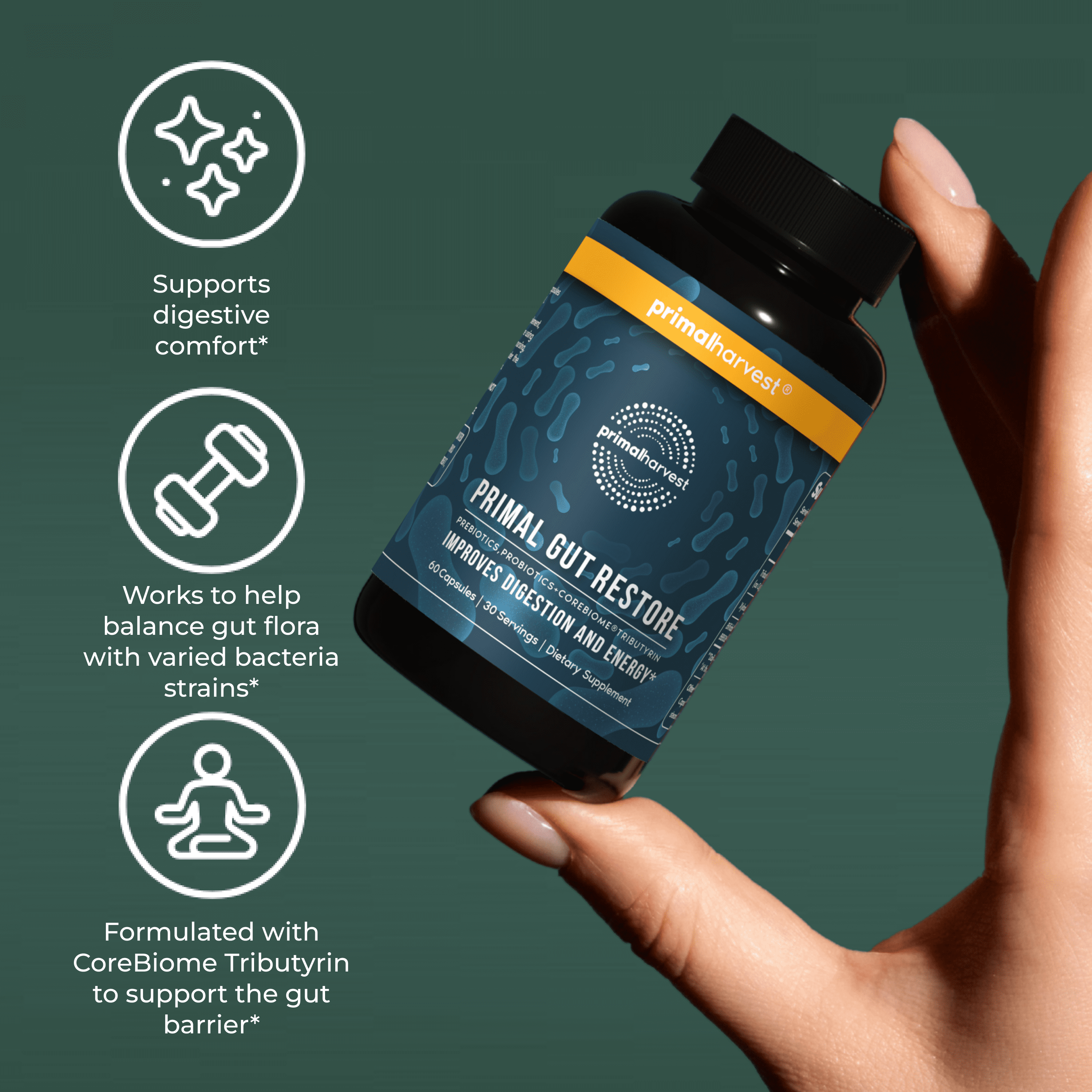 Primal Harvest Gut Restore improves digestion and energy (60 Capusles)
