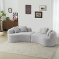 thumbnail image 3 of Curved 4-Seater Grey Full Compression Sponge Sofa, Teddy Velvet, No Assembly, 3 of 9