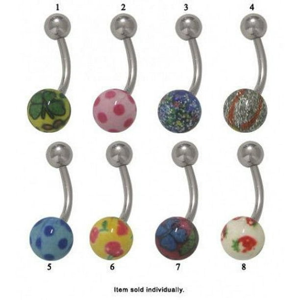 Belly Button Ring Painted Ball Marble 14G Navel