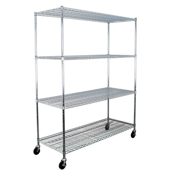 SafeRacks Étagère de Rangement en Fil Métallique à 4 Niveaux 24 x 60 x 72 Pouces avec Roues, Argent