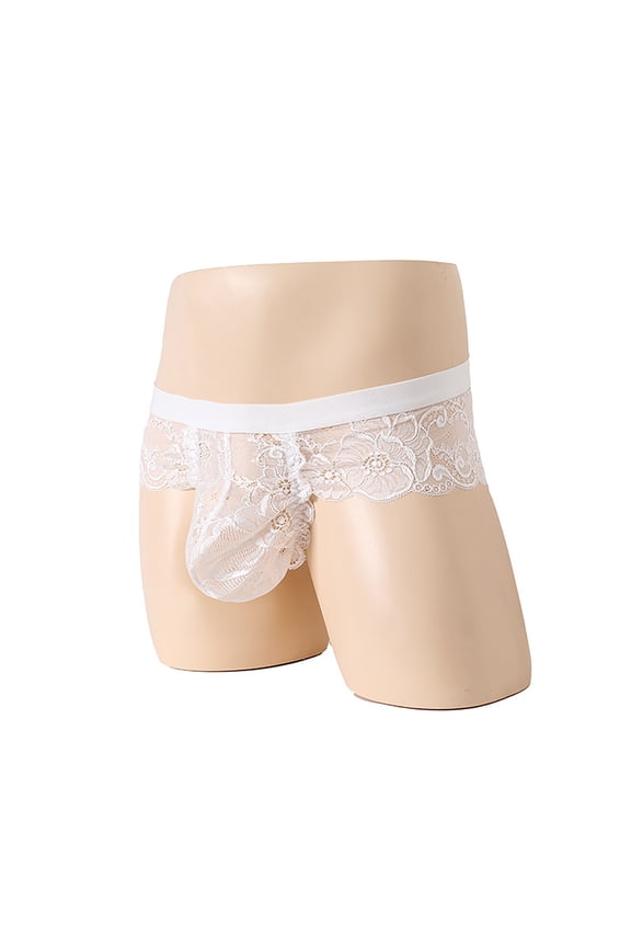 Men's Lace Frilly Thong Panties Sheer Mesh Bikini Briefs T-back G-string Underwear Low Rise Valentine's Day Thong Panties on Clearance
