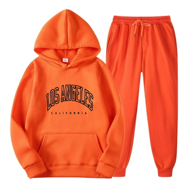 WEIYLL Ensembles de Tenues pour Femmes Assortis Chandails en Molleton Doublés Confortables Chandail à Capuche Orange Tenue d'Automne, Taille P