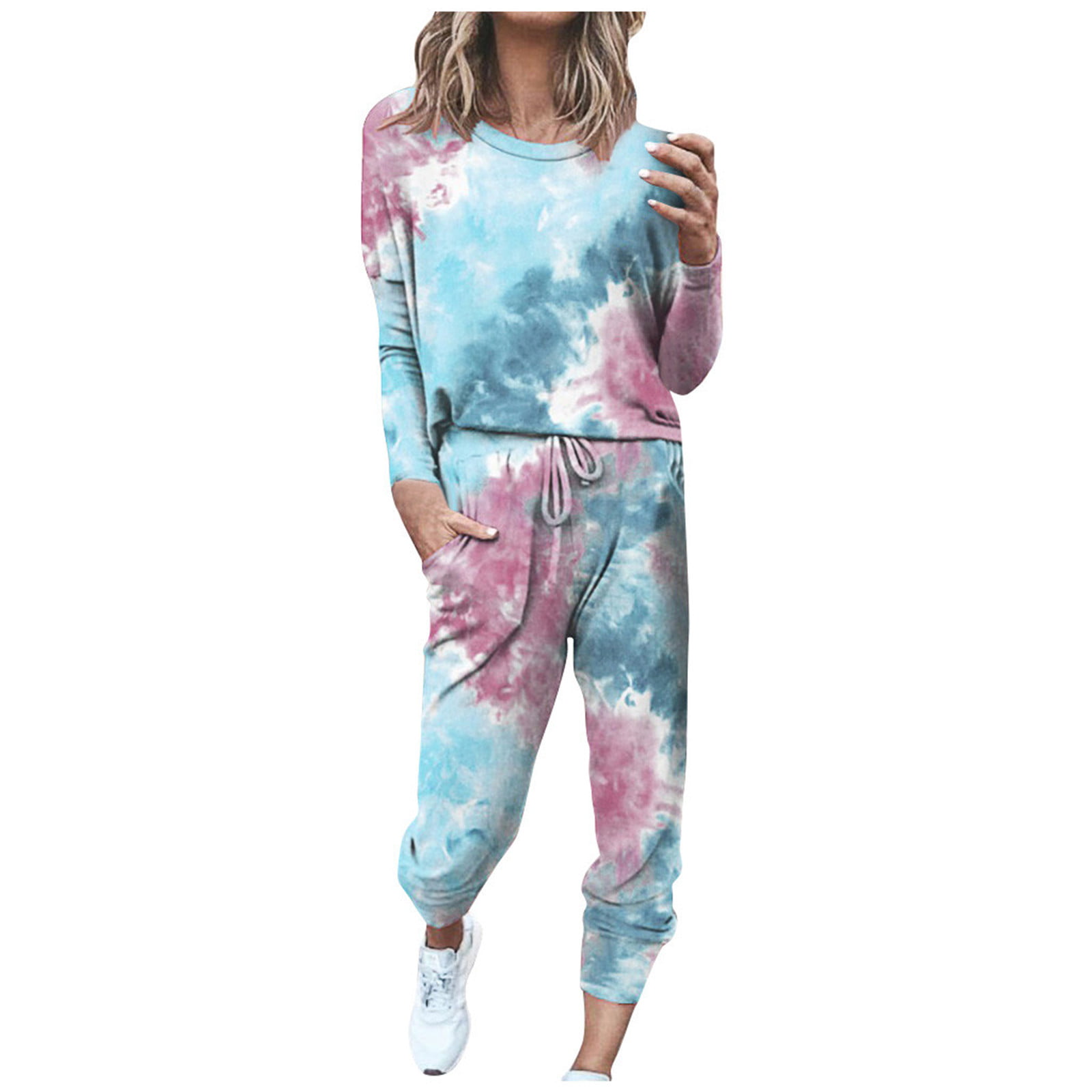 Details about   Tie Dye Womens Long Sleeve Tracksuit Set Tops Jogger Pants Casual Loungewear USA 