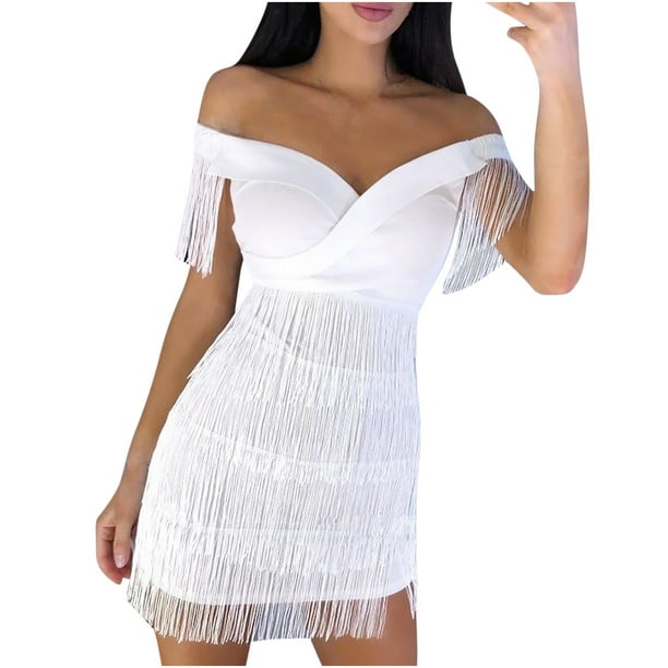 Moda mujer sexy un wordcollar color sólido borla vestido delgado falda corta Pompotops qwe12701
