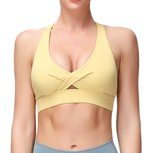 Ropa interior deportiva para mujer Fitness Cross Back Pad Entrenamiento Yoga Ropa interior Top - Amarillo MFZFUKR BST3060527-3