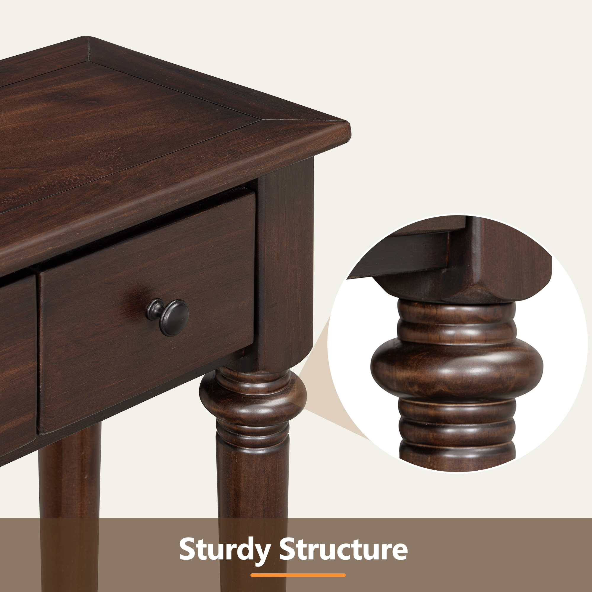 EUROCO 59.8" Solid Wood Console Table,Retro Long Sofa Table Entryway Table with 4 Drawers and Bottom Shelf for Hallway Living Room,Espresso