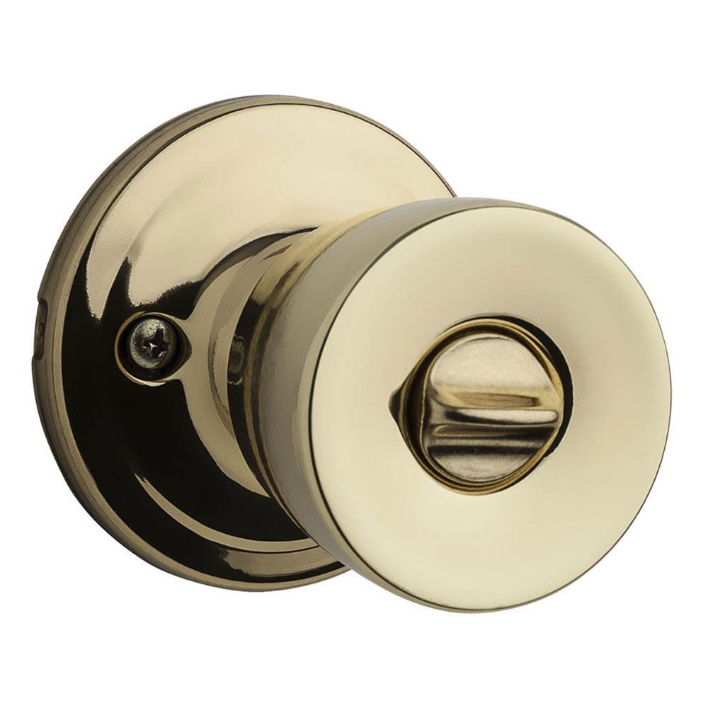 Kwikset Abbey Patio Keyed Locking Handle Door Knob Set, Polished Brass