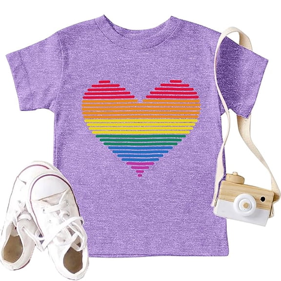 Tfken Soft Tops For Girls Comfy Daily Wear Holiday Summer Short Sleeve Tshirts Tees Heart Graphic Comfortable T-Shirts Toddler Classic Clothes Size 2-3 Years