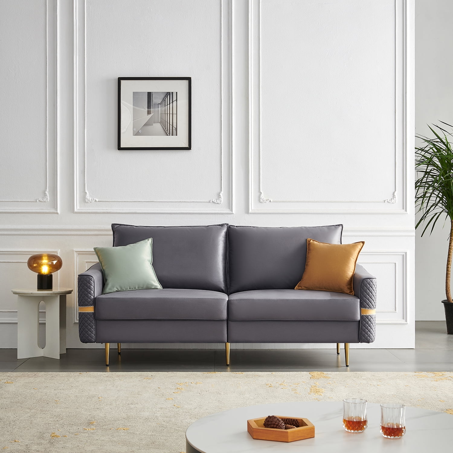 Kadyn Loveseat Sofa Couch, 73.22" Fabric Couch with 2 Pillows, Modern Upholstered Sofa for Bedroom, Dary Grey