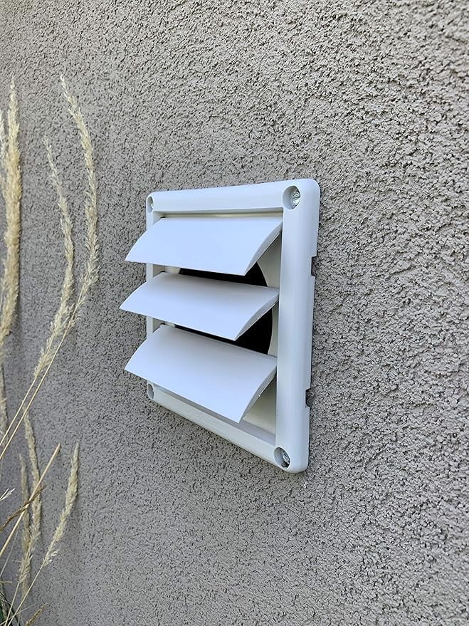 FAMCO Plastic Dryer Vent Cover for Home, Movable Louvers (4 inch, White)