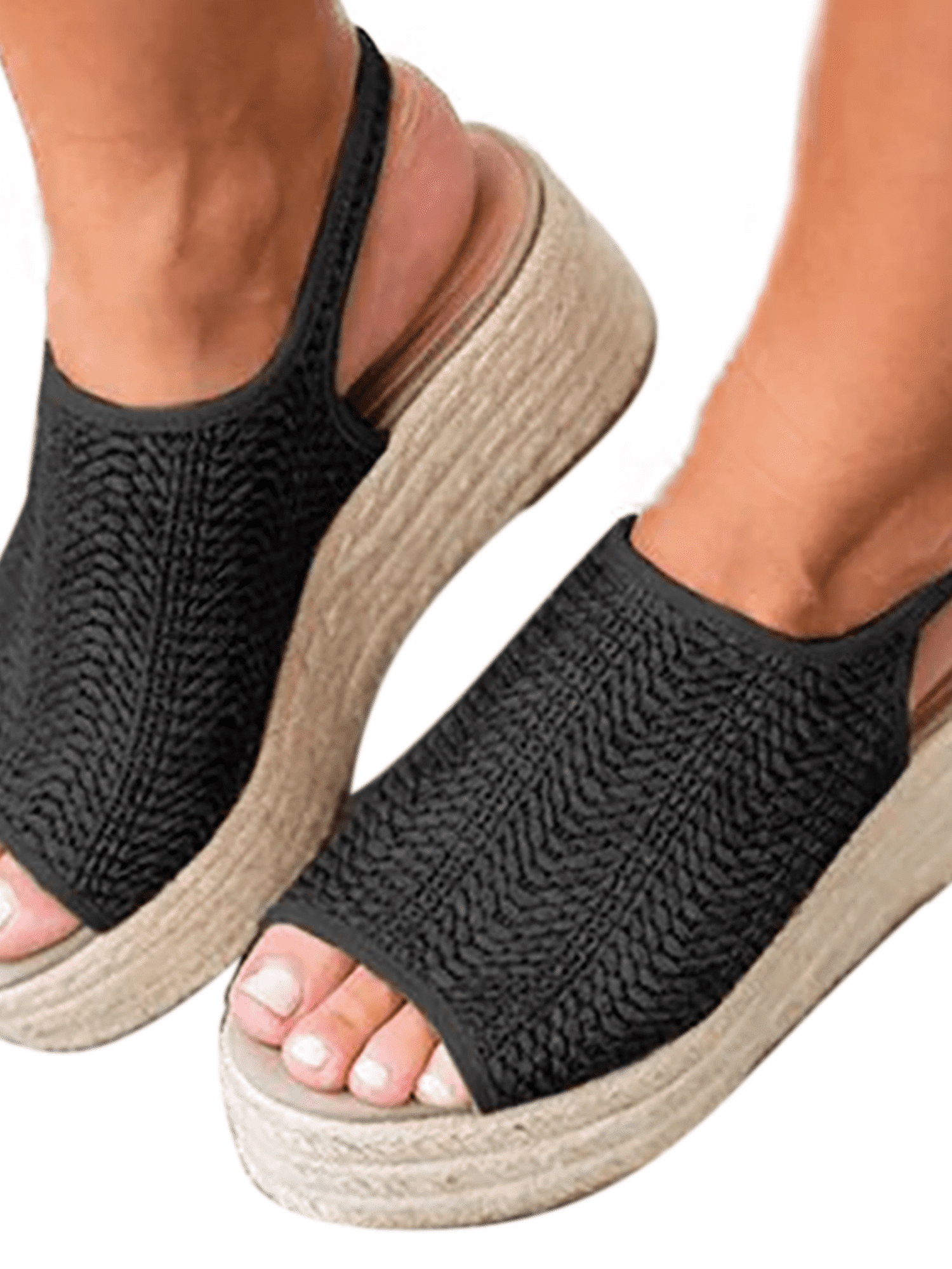 Wodstyle - Women Wedge Heel Espadrille Flatform Slingback Sandals Peep ...