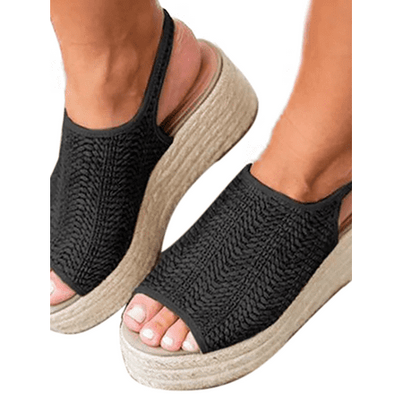 Women Wedge Heel Espadrille Flatform Slingback Sandals Peep Toe