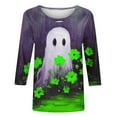 thumbnail image 5 of Jinhomg Womens Holiday Tunic Tops Cute Ghost Graphic 3/4 Sleeve Casual Tees Plus Size Comfy Fall Pullover Tops Green L, 5 of 6