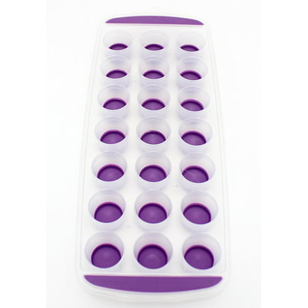Pop Out Ice Cube Tray - BPA Free Dishwasher Safe Portable Novelty Flexible Silicone Ice Cube Maker - Just Press to Push Half Round Ice Cubes Into Drinks, Glasses. Color Purple by Perfect Life